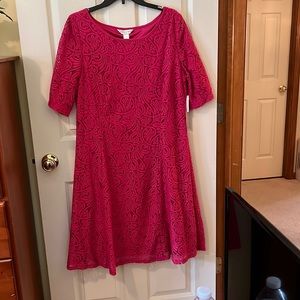 NWT - Women’s Christopher & Banks fushia fit @ flare dress cotton blend lace XL